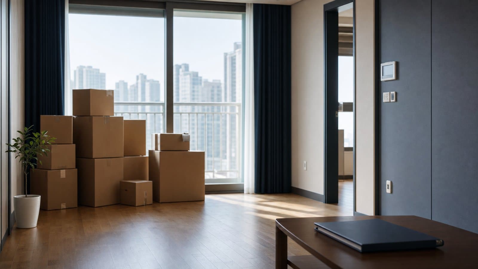 Moving boxes stacked in an empty Korean apartment — the point where getting your housing deposit back becomes urgent