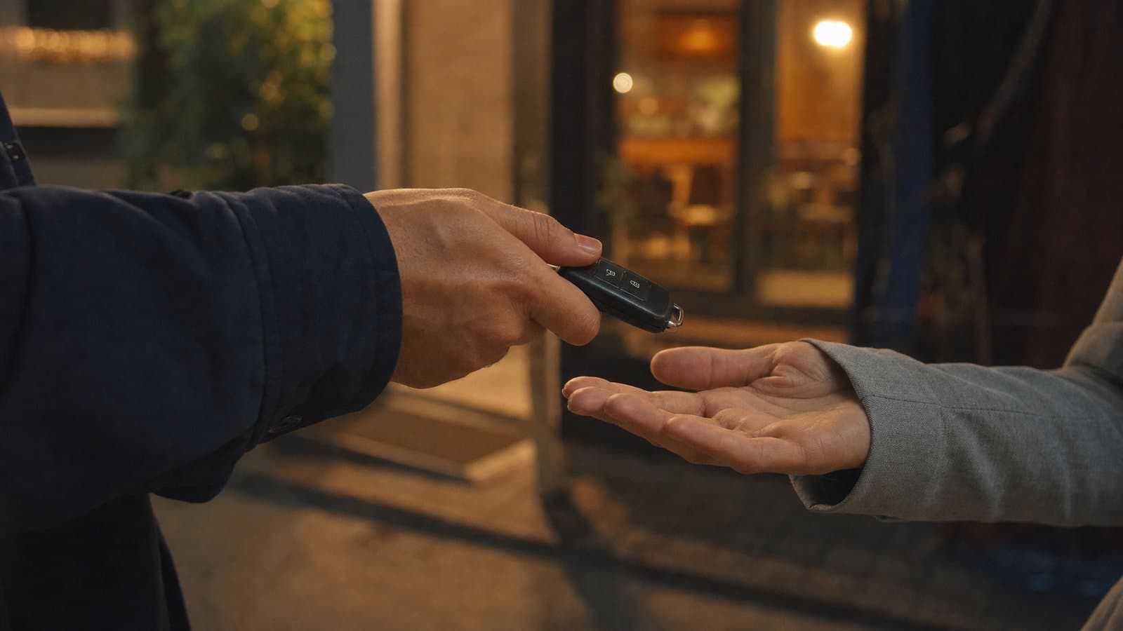Handing over car keys to a designated driver (대리운전) after drinking in Korea