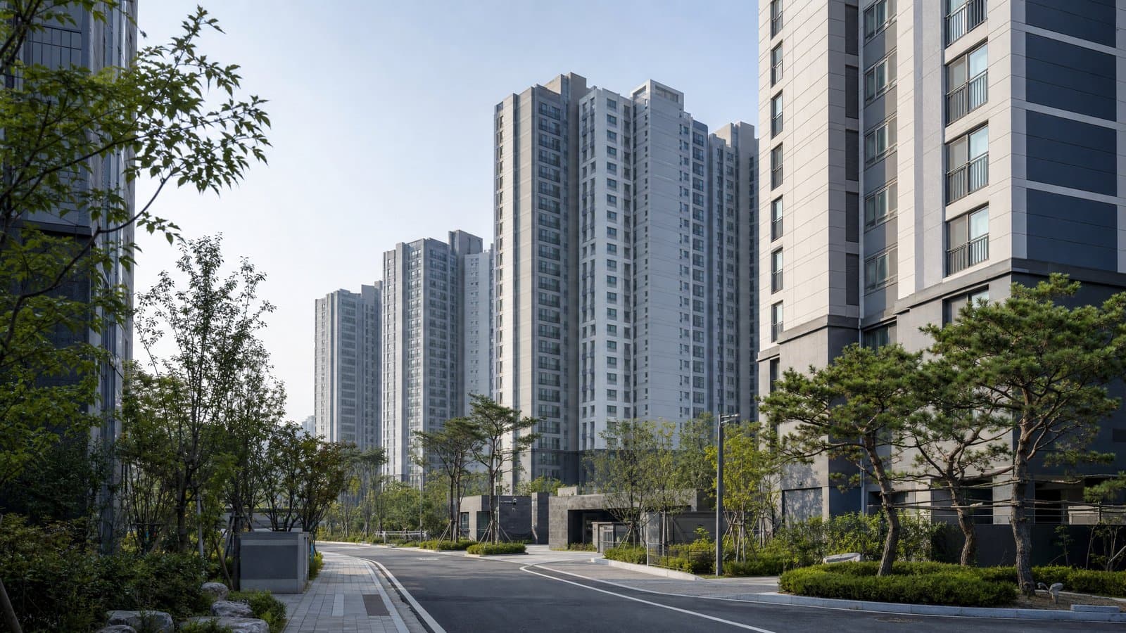 Korean apartment buildings at morning — the housing market where jeonse, Korea's lump-sum deposit lease, operates