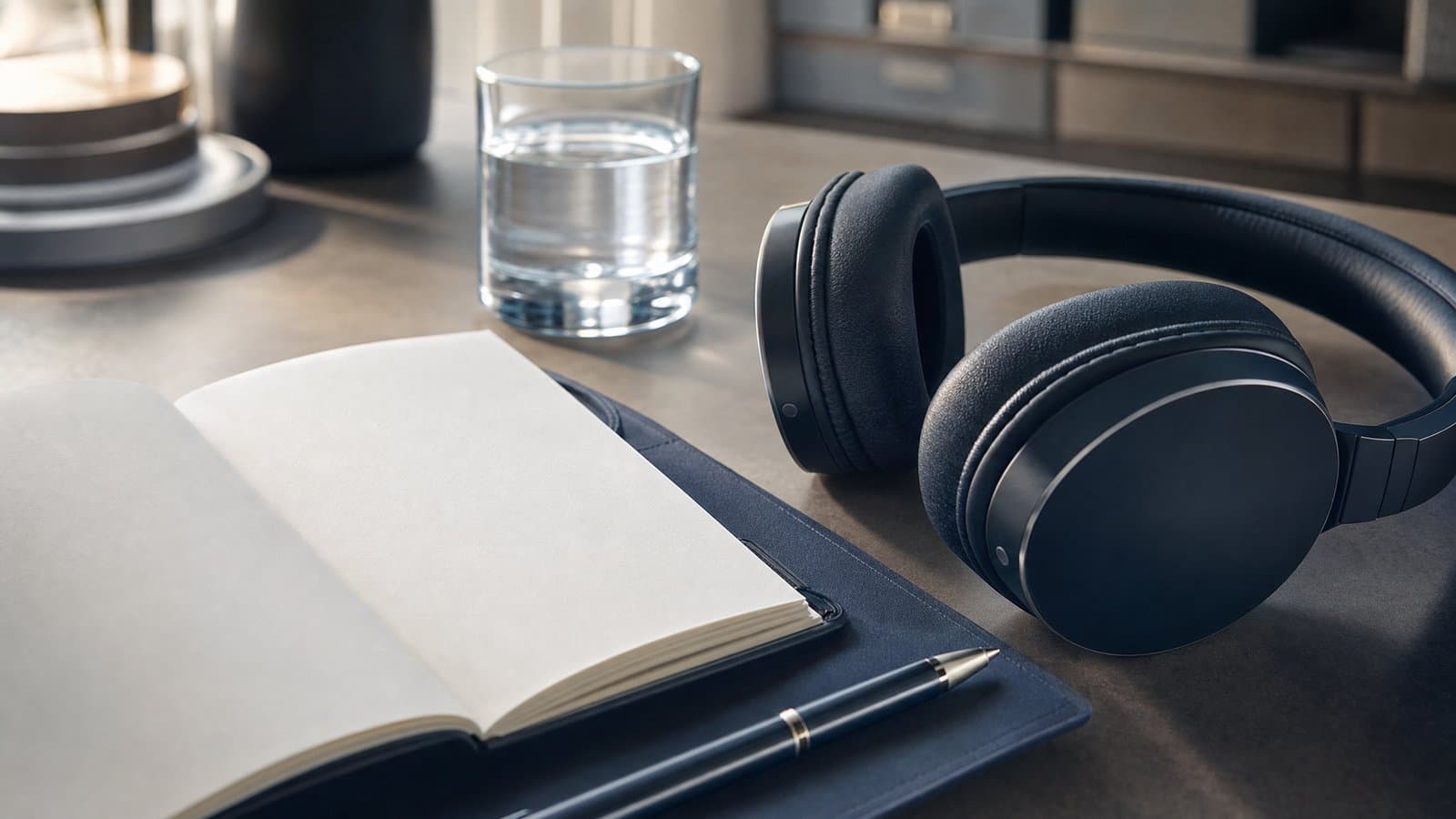 A headset and blank notepad — working through an interpreter at a Korean police interview